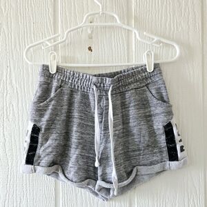 Reflex LOVE Embellished Elastic Waist Lightweight Cuffed Sweat Shorts Gray Large